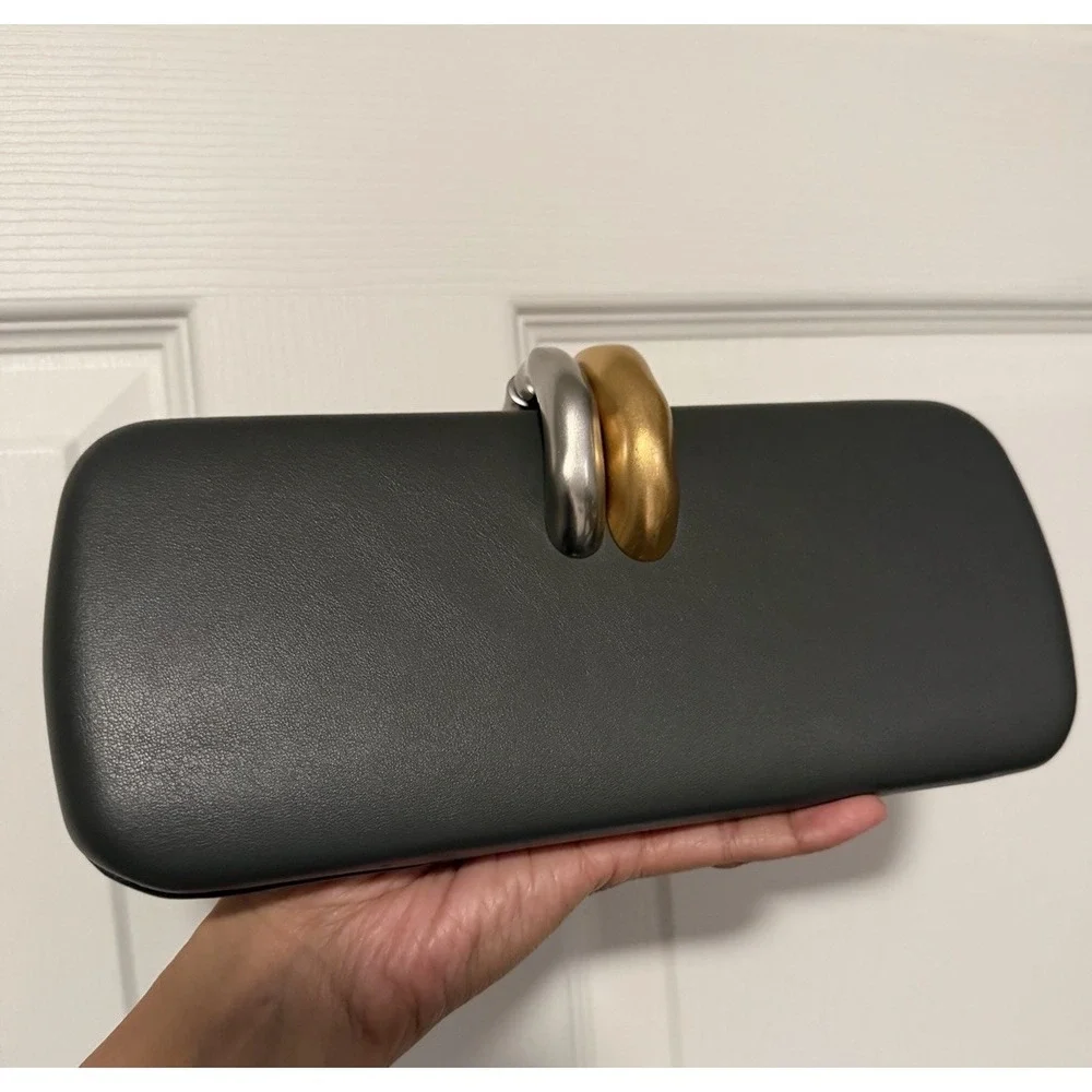 Zara Gray Gold Silver Rigid Clutch‎ Purse Crossbody Luxury Tik Tok